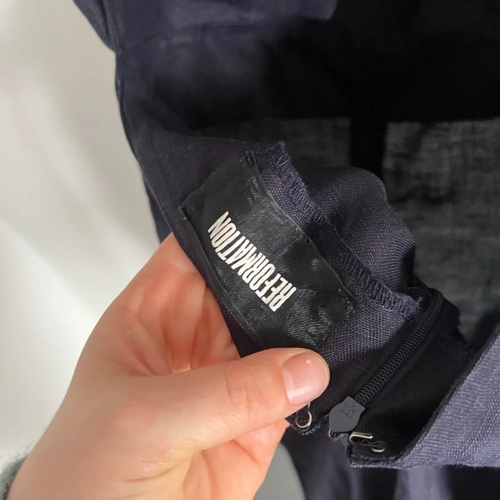 Reformation Navy Linen Jumpsuit Open Tie Back, size 6